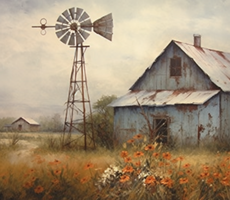 Old Barn And Windmill