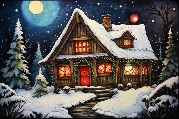 Christmas Cabin At Midnight