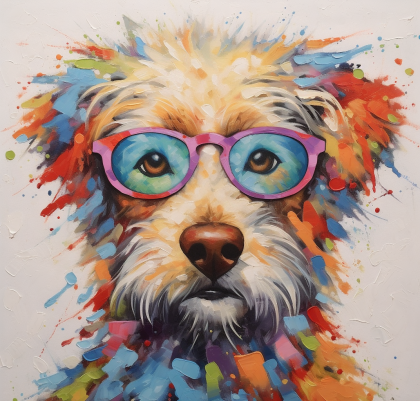 Smart Colorful Dog In Blue And Pink Glasses