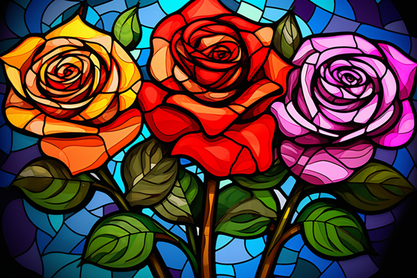 Three Roses On Stained Glass