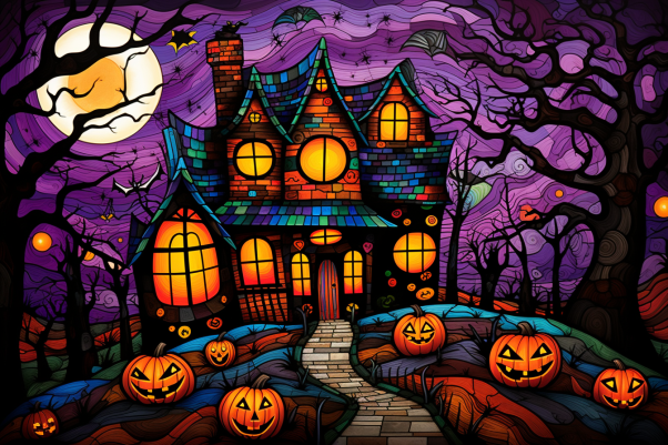 Halloween Haunted House And Jack O Lanterns