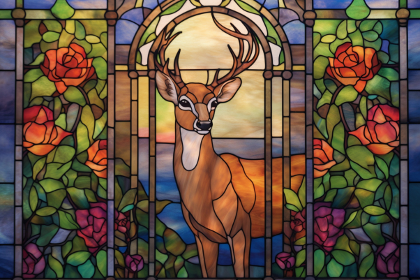 Dreamy Deer On Stained Glass