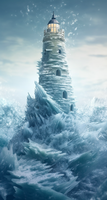 Ice Lighthouse In A Windy Storm