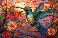 Thumbnail for Pretty Hummingbird And Flowers On Stained Glass