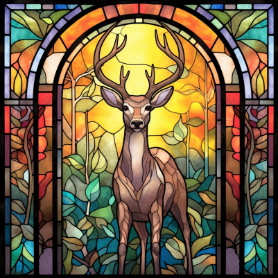Glorious Deer On Stained Glass