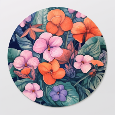 Orange And Pink Tropical Flowers In A Circle