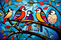 Thumbnail for Colorful Playful Fun Birds On A Branch  Diamond Painting Kits