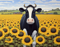 Thumbnail for Cute Cow In Sunflower Field