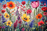 Thumbnail for Watercolor Springtime Wildflowers  Diamond Painting Kits