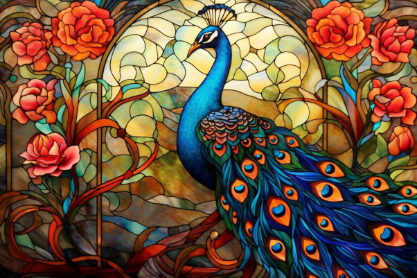 Gorgeous Peacock On Stained Glass