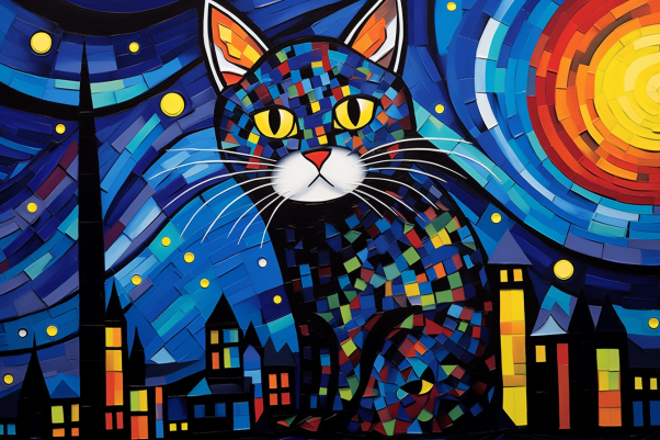 Bold Cat Starry Night  Diamond Painting Kits