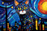 Thumbnail for Bold Cat Starry Night  Diamond Painting Kits
