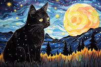 Thumbnail for Sad Black Kitty And Full Moon  Diamond Painting Kits