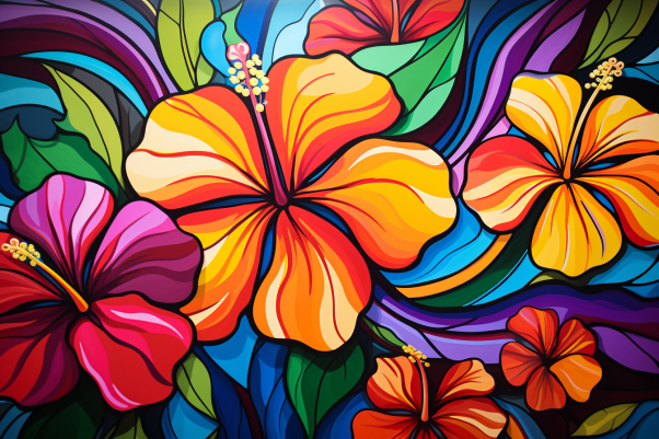 Colorful Playful Hibiscus  Diamond Painting Kits