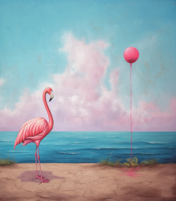 Fun Flamingo Finds Balloon