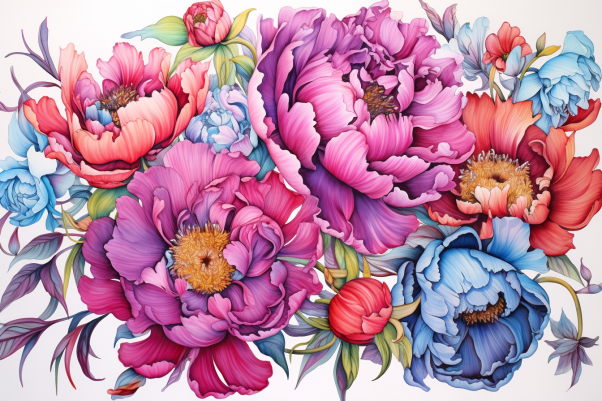 Watercolor Bundle Of Peonies