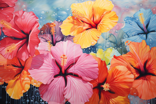 Closeup Multicolor  Hibiscus  Diamond Painting Kits