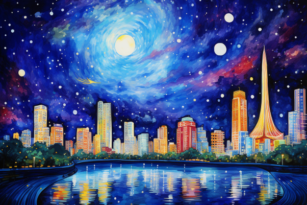 Bangkok Starry Night Sky In Watercolor