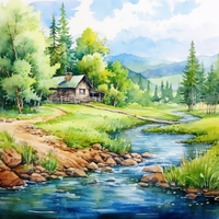 Thumbnail for Peaceful Home By A Stream  Diamond Painting Kits