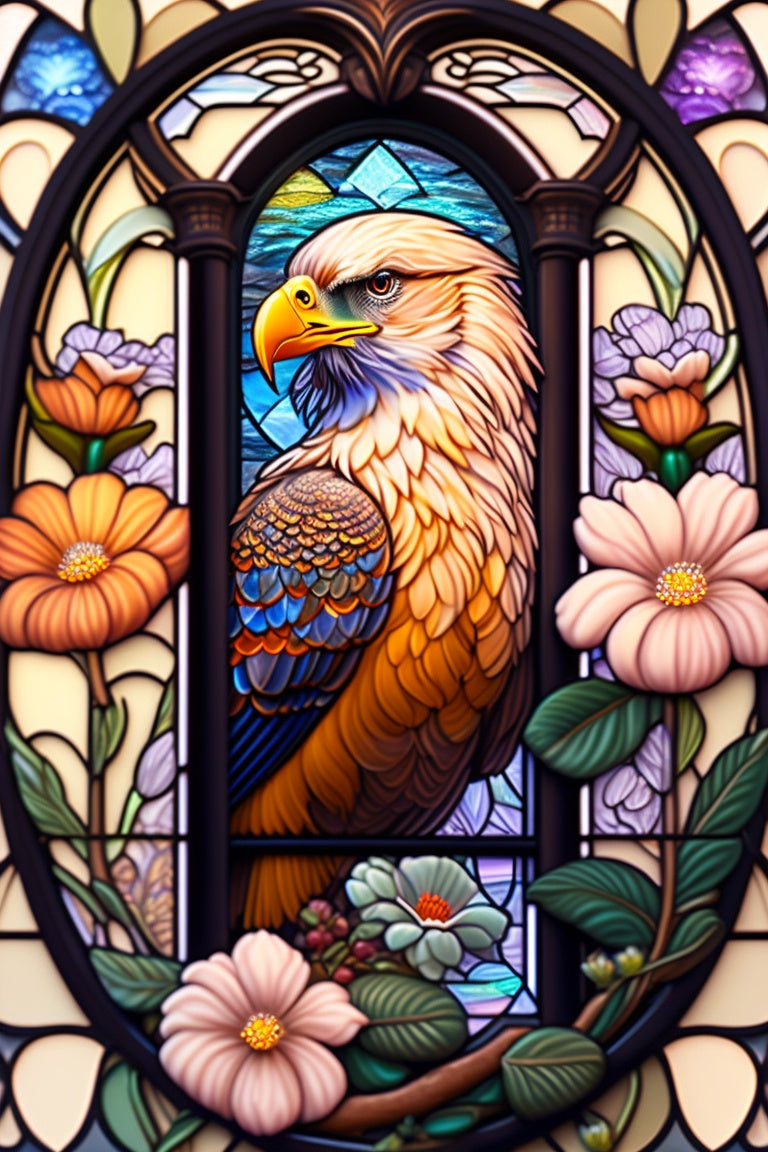 Stained Glass Falcon And Flowers
