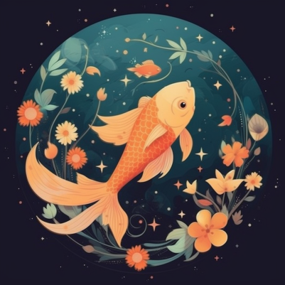 Lofi Style Pisces, Fish And Flowers