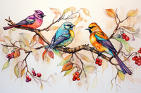 Thumbnail for Beautiful Watercolor Birds On A Branch  Diamond Painting Kits