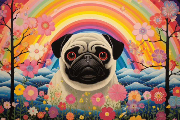 Fun Playful Pug And Flowers