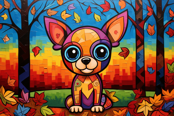 Abstract Chihuahua Colorful Fall Leaves