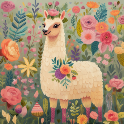 Flowers And A Llama