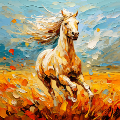 Horse Running In Golden Field