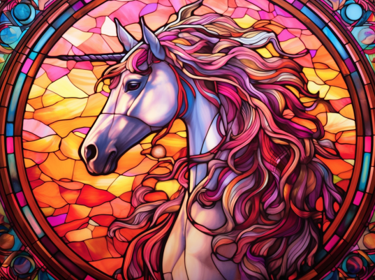 Pink Unicorn On Stained Glass