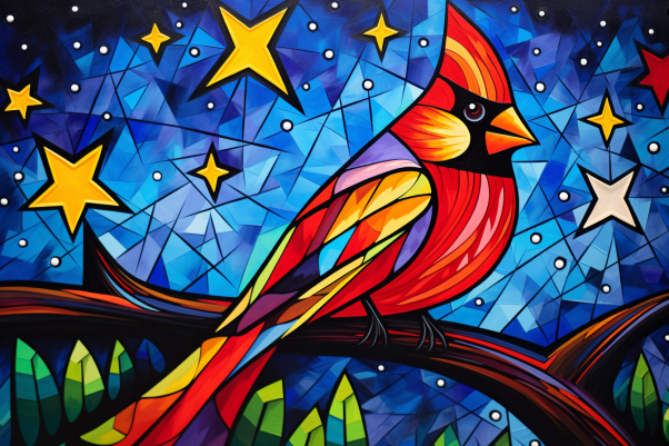 Cardinal Starry Night On Stained Glass  Diamond Painting Kits