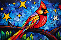 Thumbnail for Cardinal Starry Night On Stained Glass  Diamond Painting Kits
