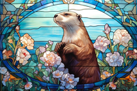 Thumbnail for Graceful Otter On Stained Glass