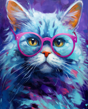 Puuur-ple Background And Glasses On A Pretty Kitty