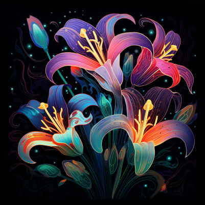 Abstract Lilies Glowing In Dark