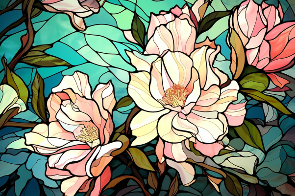 Graceful Flowers On Stained Glass