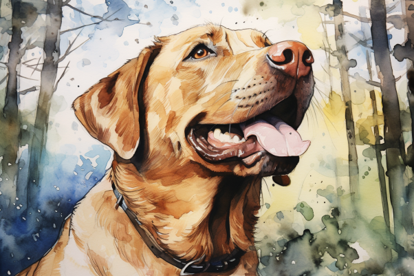 Watercolor Brown Labrador In Forest