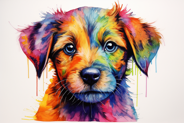 Sweet Little Puppy Colorful Watercolor Art  Diamond Painting Kits