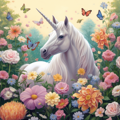 Charming Unicorn In Beautiful Flowers