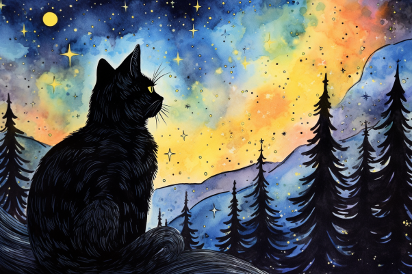 Stargazing Black Cat  Diamond Painting Kits