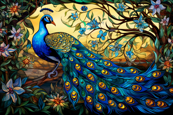 Stained Glass Vibe Peacock  Diamond Painting Kits