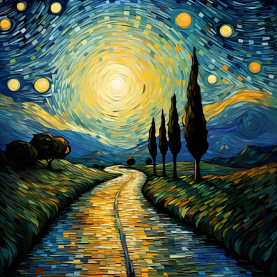 Full Moon On Starry Night Shinning Over  Road