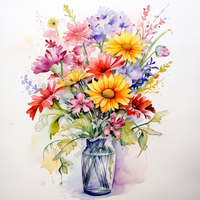 Thumbnail for Watercolor Vase Of Colorful Flowers