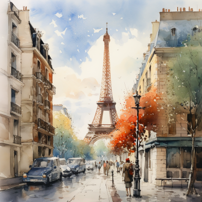 Eiffel Tower Street View In Watercolor   Diamond Painting Kits