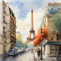 Thumbnail for Eiffel Tower Street View In Watercolor   Diamond Painting Kits