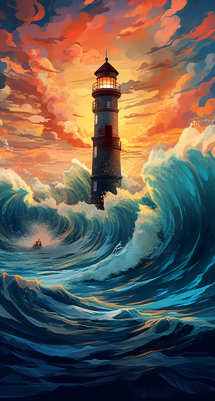 Big Waves At Sunset, Lighthouse
