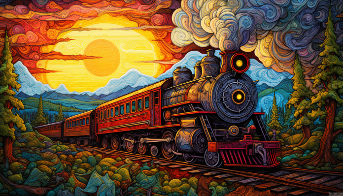 Vivid Locomotive Train In The Country  Diamond Painting Kits