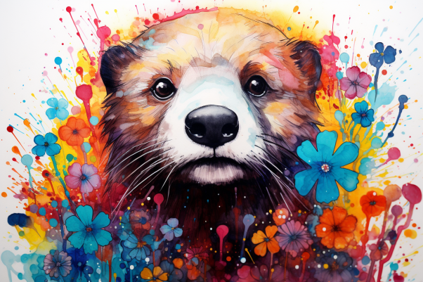 Mellow Otter And Flowers  Diamond Painting Kits