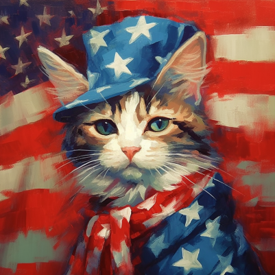 Cute, Patriotic Cat In Red, White And Blue